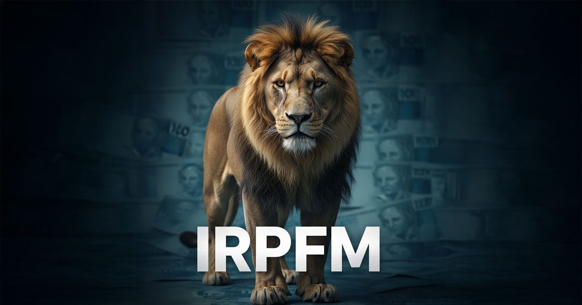 Conceito do IRPFM: Leão sobre notas de Real simbolizando o Imposto de Renda da Pessoa Física Mínimo para rendas acima de R$ 600 mil.